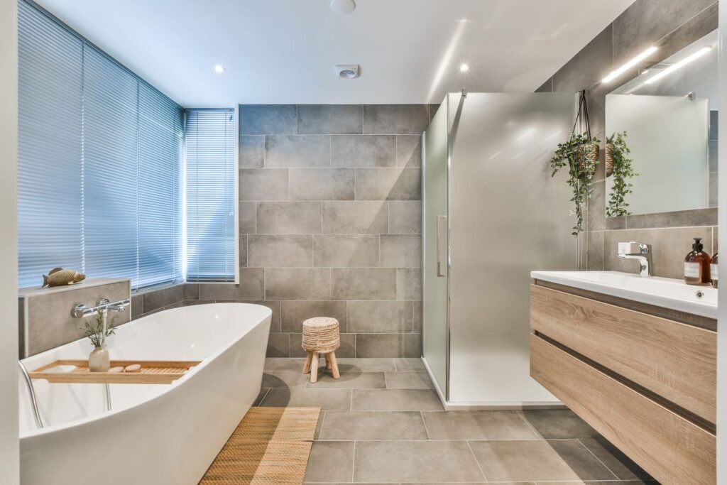 Bright elegant bathroom interior in a luxury house